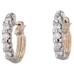 0.47ctw Diamond Hoop Huggie Earrings 14k Gold 2-Toned Hinged Snap Top