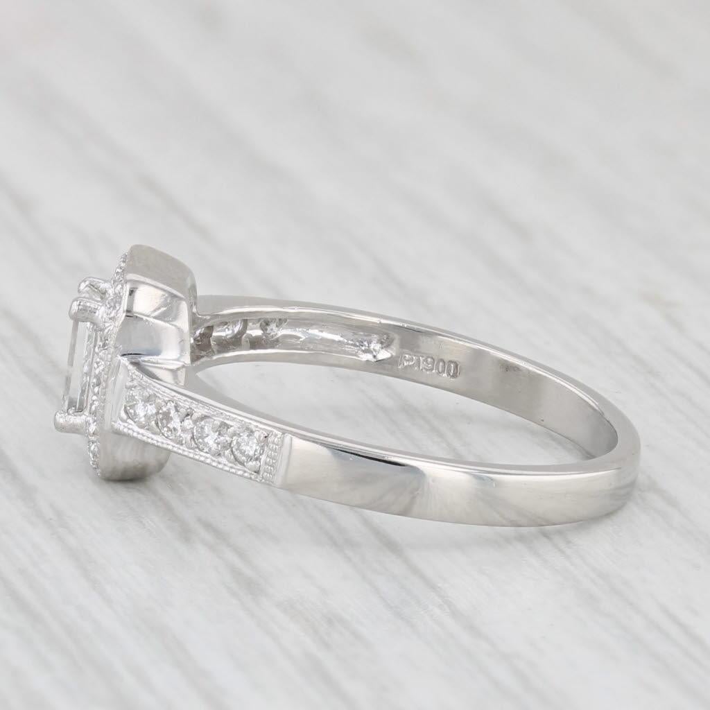 Women's or Men's 0.47ctw Emerald Cut Diamond Halo Engagement Ring 900 Platinum Size 5.75