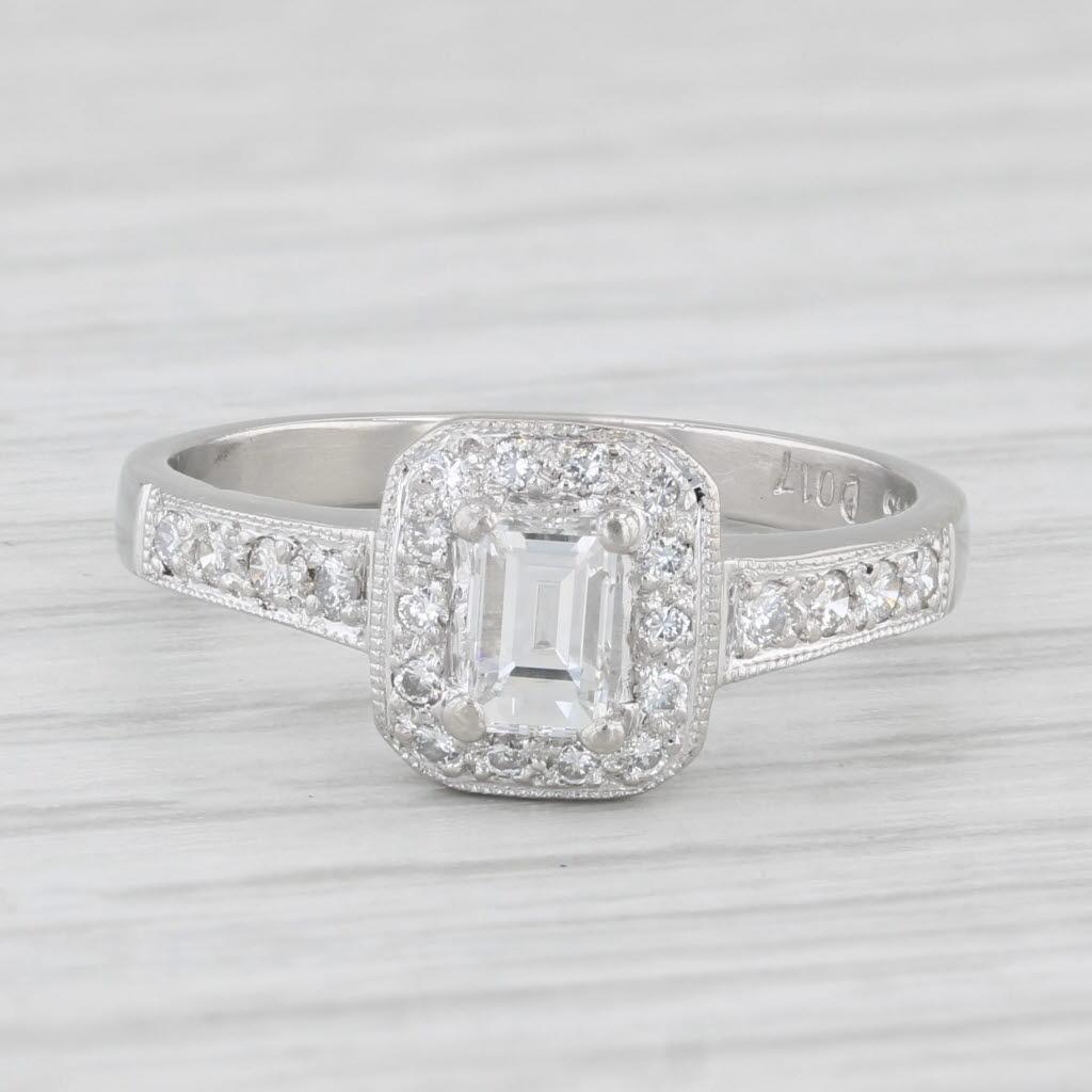 0.47ctw Emerald Cut Diamond Halo Engagement Ring 900 Platinum Size 5.75 1