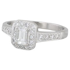 0.47ctw Emerald Cut Diamond Halo Engagement Ring 900 Platinum Size 5.75