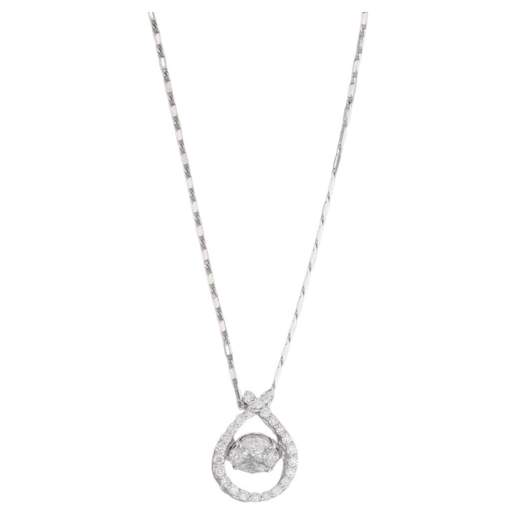 0.47ctw Floating Diamond Teardrop Pendant Necklace 14k White Gold 18" Chain
