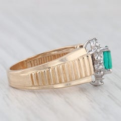 0.47ctw Lab Created Emerald Diamond Halo Ring 14k Gold Beveled Band Size 6.5
