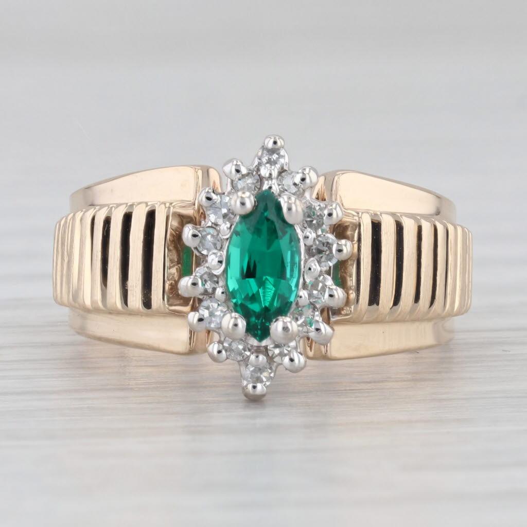 Women's 0.47ctw Lab Created Emerald Diamond Halo Ring 14k Gold Beveled Band Size 6.5 For Sale