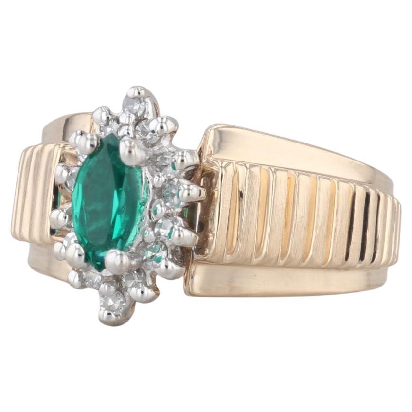 0.47ctw Lab Created Emerald Diamond Halo Ring 14k Gold Beveled Band Size 6.5 For Sale