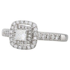 0.47ctw Princess Diamond Halo Engagement Ring 14k White Gold Size 7