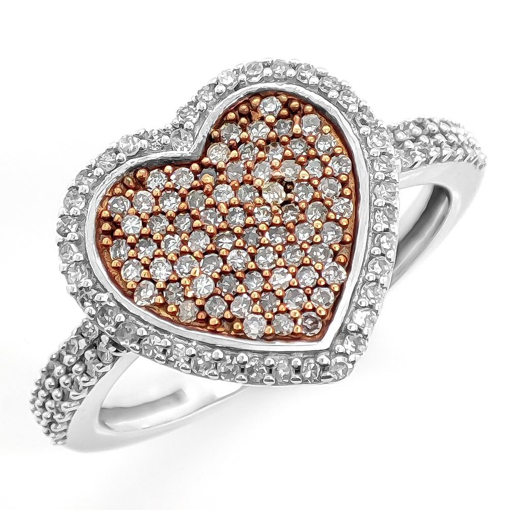 Art Deco NO RESERVE 0.47CT Round Diamond Fashion Heart Shape Ring 14K White & Rose Gold  For Sale