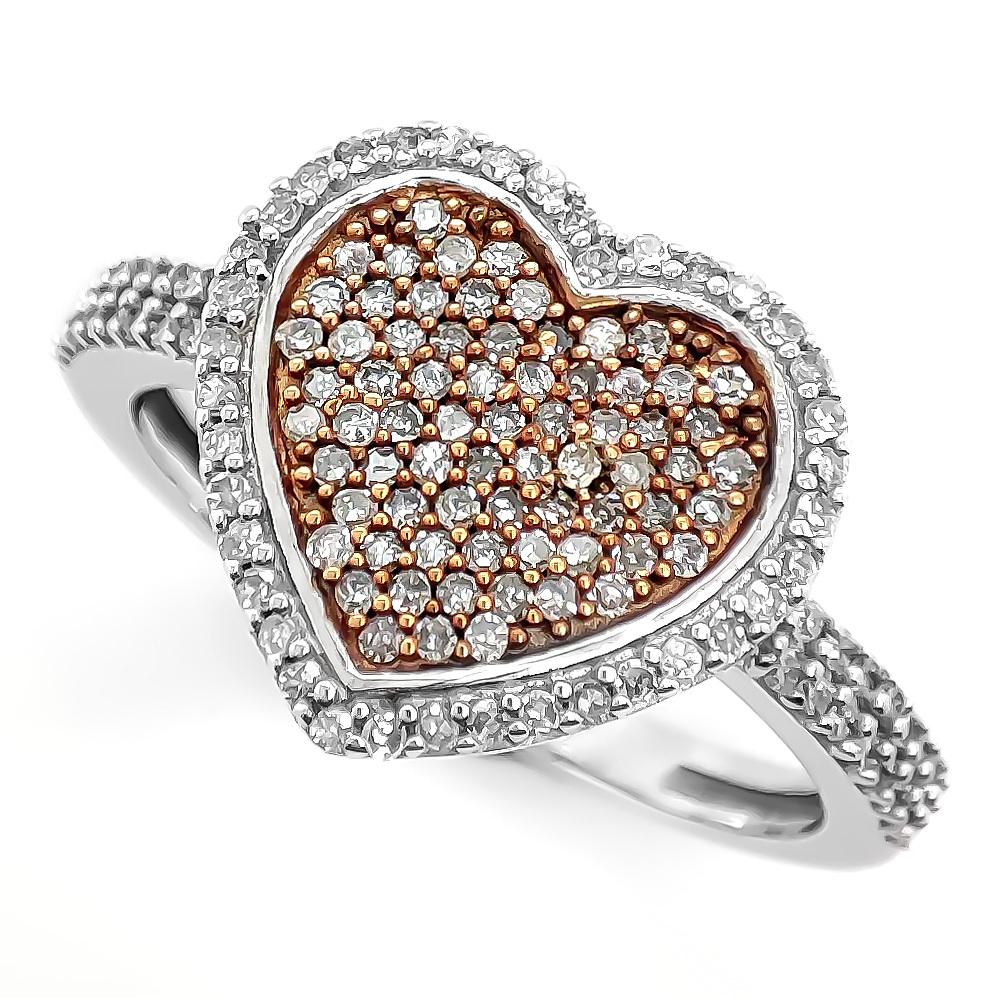 Heart Cut NO RESERVE 0.47CT Round Diamond Fashion Heart Shape Ring 14K White & Rose Gold  For Sale