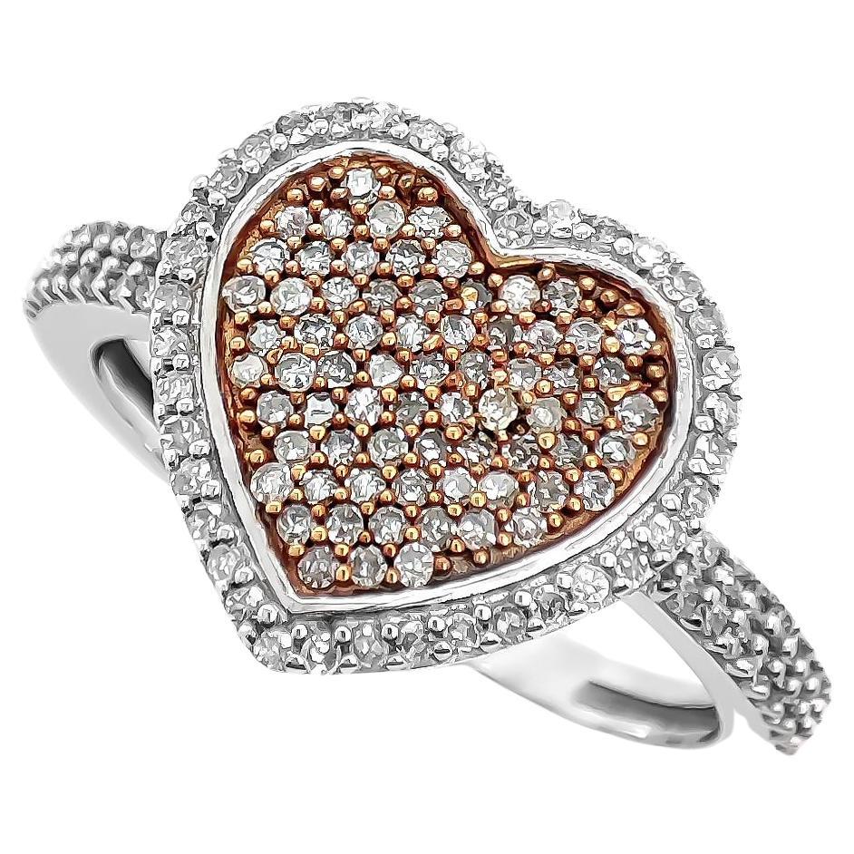 NO RESERVE 0.47CT Round Diamond Fashion Heart Shape Ring 14K White & Rose Gold  For Sale