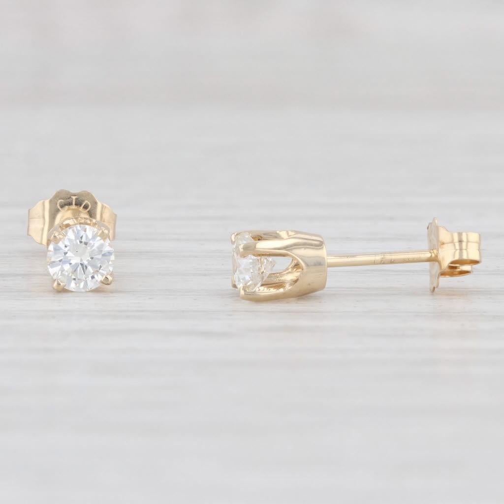 Taille brillant Clous d'oreilles Solitaires en or jaune 14 carats avec diamants 0,47 carat VS2 en vente