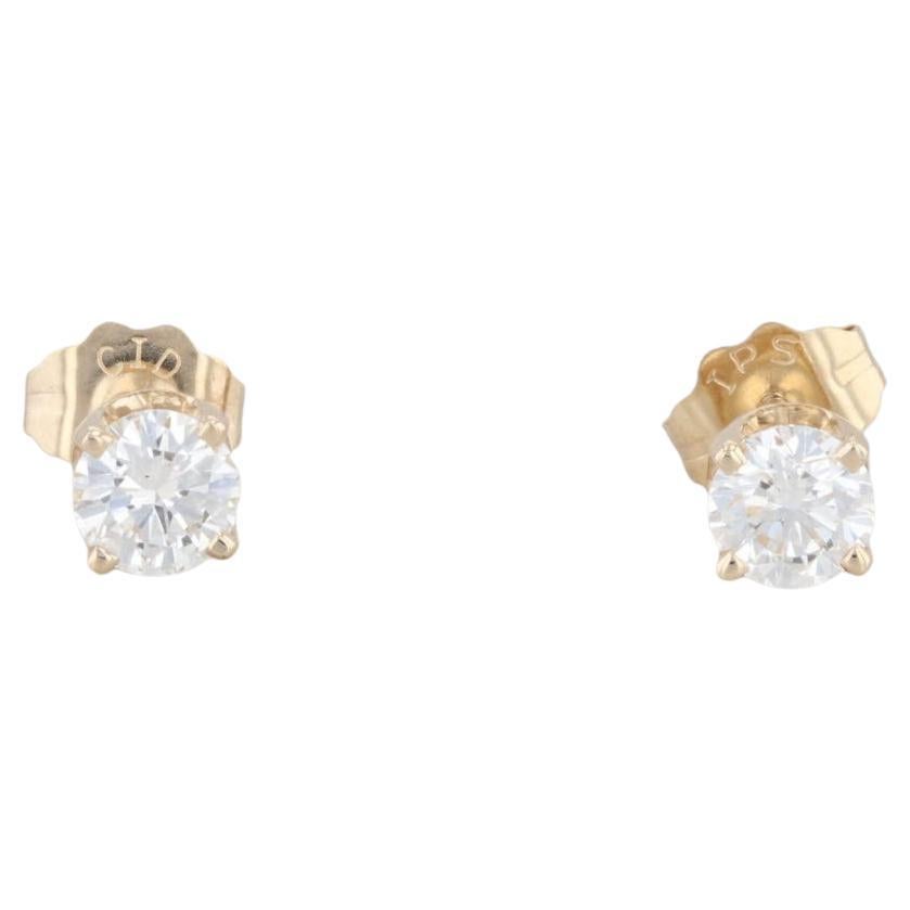 Clous d'oreilles Solitaires en or jaune 14 carats avec diamants 0,47 carat VS2 en vente