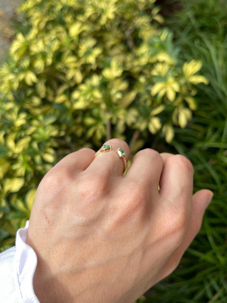0,47tcw 14K Smaragd & Diamant Stacker-Ring - Birnenschliff Pave Akzente 585 Gold Damen im Angebot