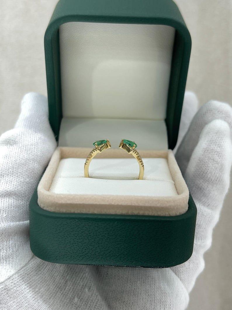 0,47tcw 14K Smaragd & Diamant Stacker-Ring - Birnenschliff Pave Akzente 585 Gold im Angebot 3