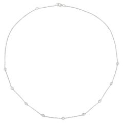 0.48 Carat 9, Station Diamond by the Yard Necklace in 14 Karat White Gold