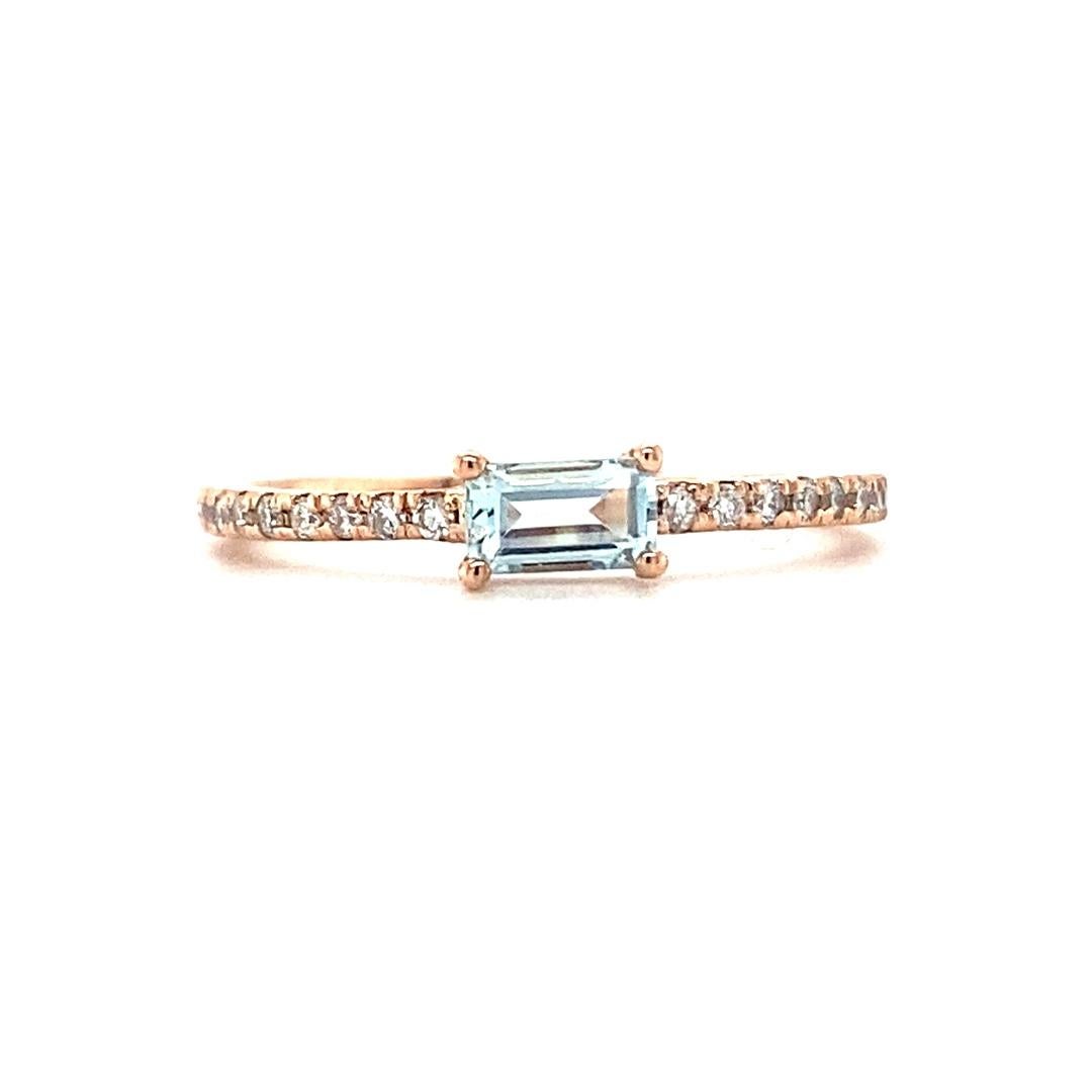 0.48 Carat Aquamarine Diamond Rose Gold Cocktail Band Ring
Simple yet Elegant.....This classic design is going to elevate your accessory wardrobe!   Great for everday day wear or would work well as a stack also.

Item Specs:

1 Straight Cut Baguette