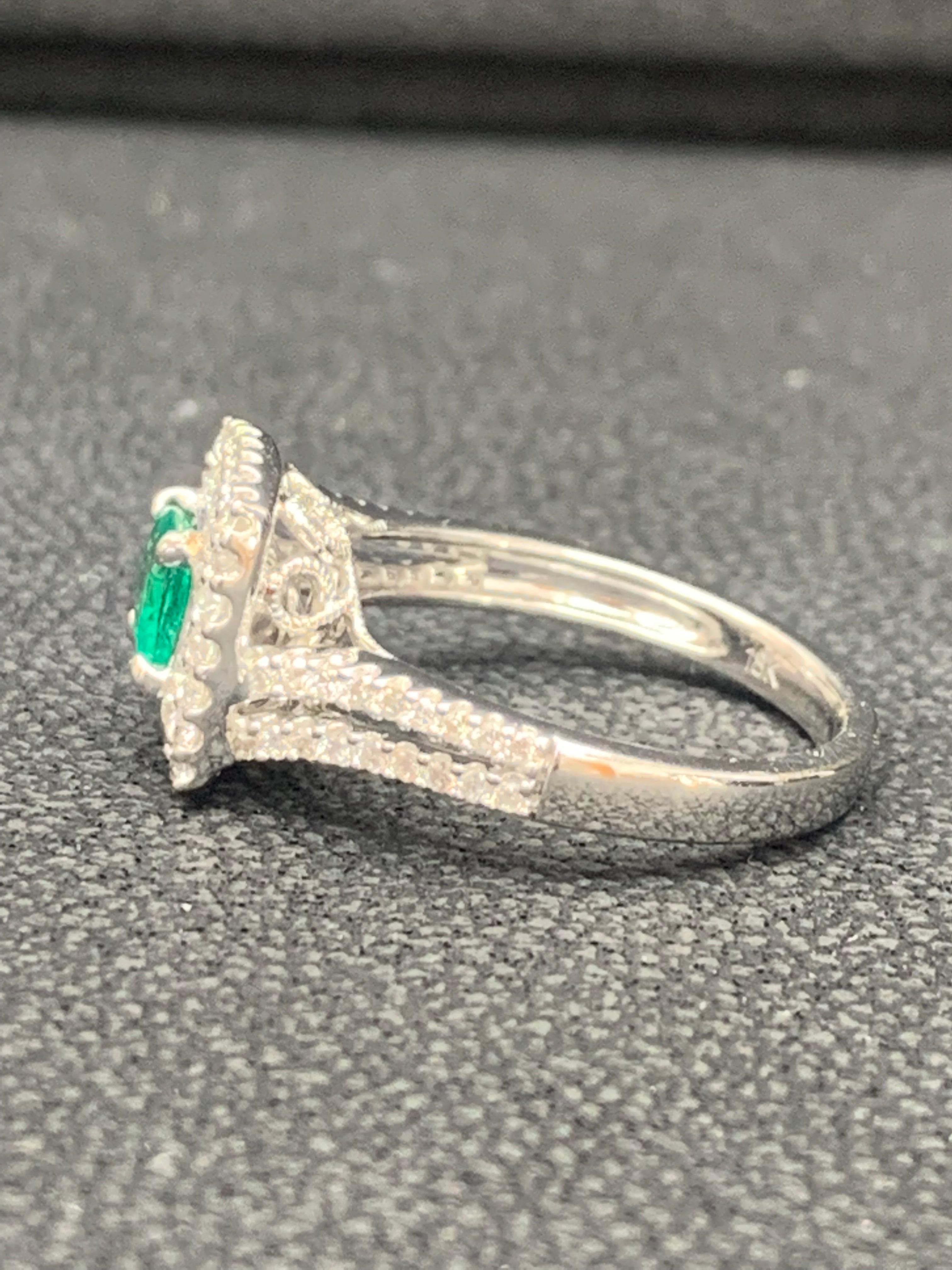 0.48 Carat Cushion Cut Emerald and Diamond Fashion Ring in 18K White Gold For Sale 9