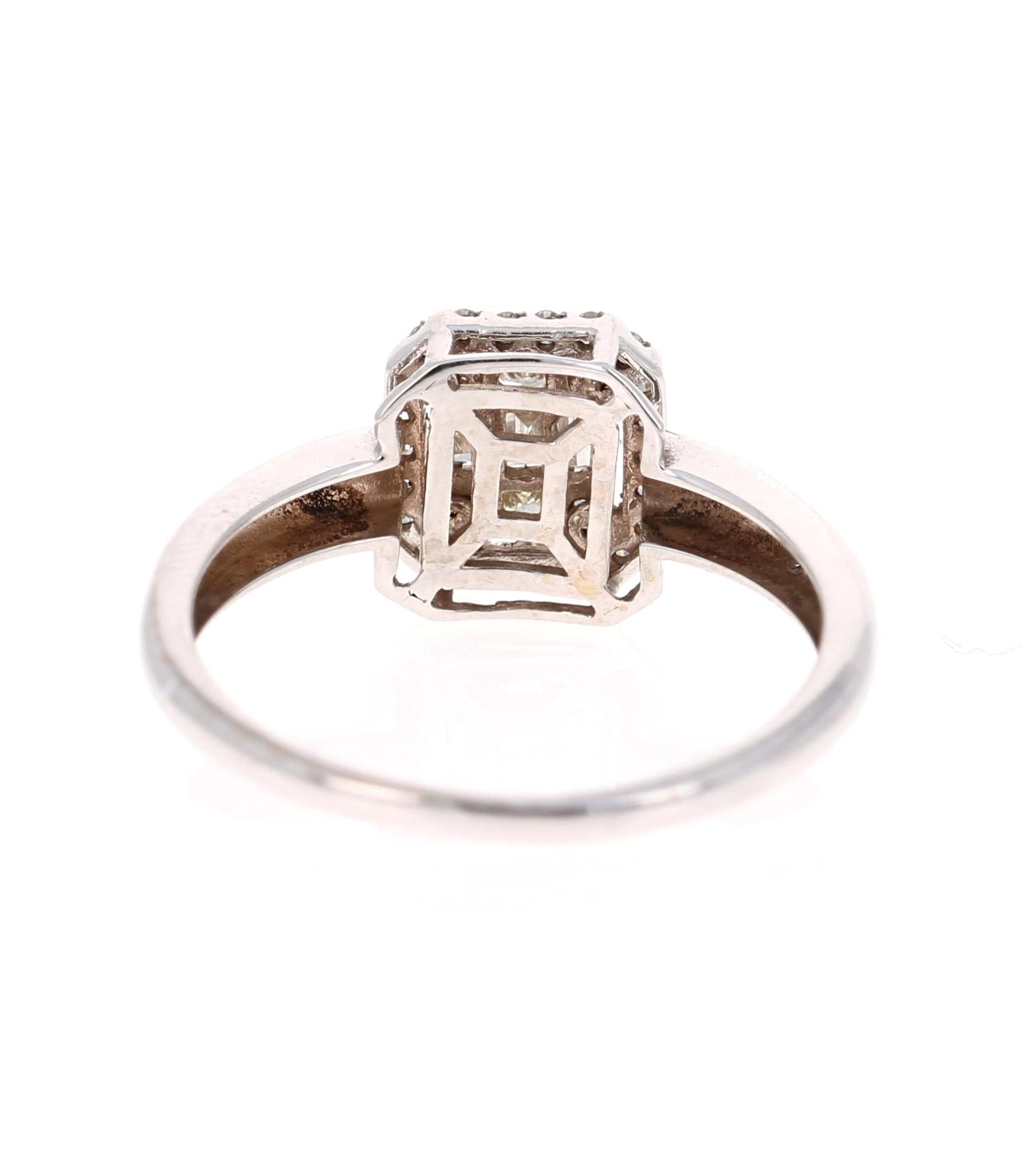 Baguette Cut 0.48 Carat Diamond 18 Karat White Gold Ring For Sale