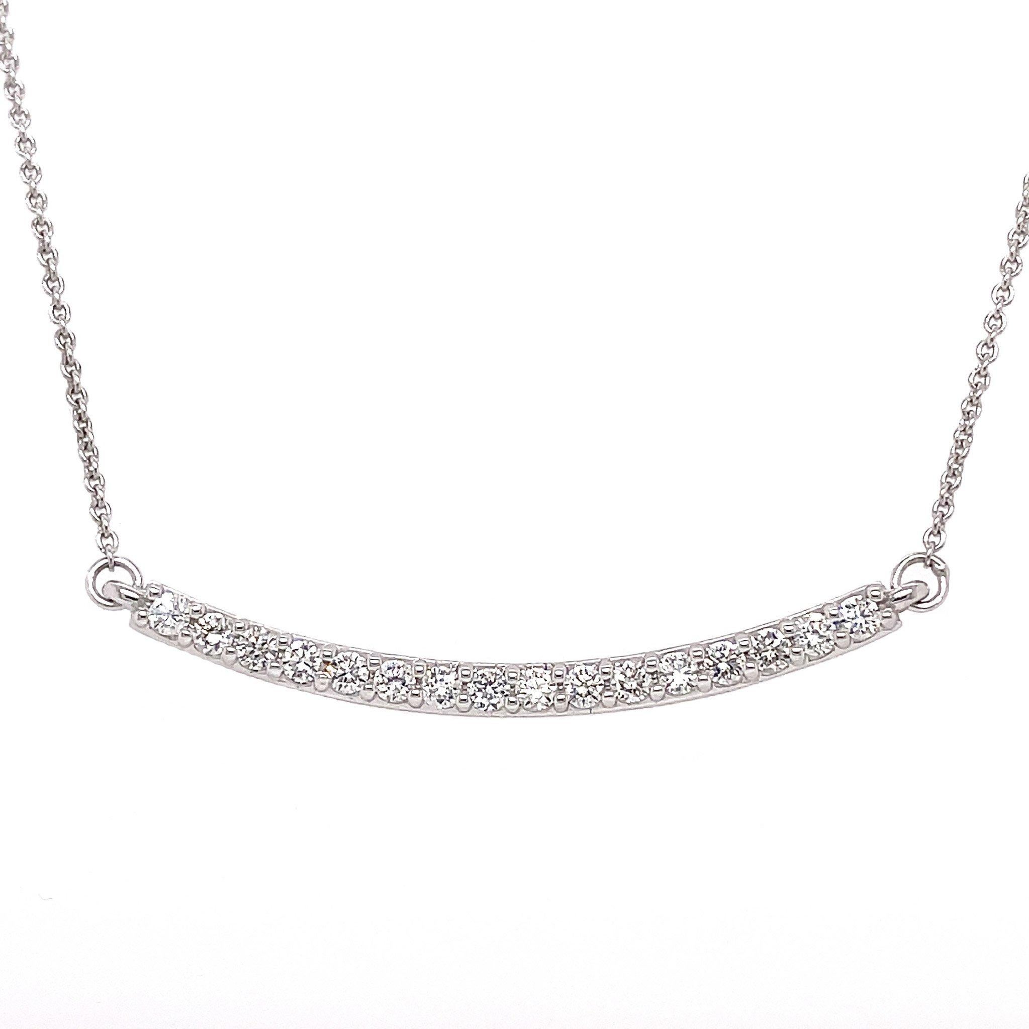 Round Cut 0.48 Carat Diamond Pave Bar Pendant Necklace in 14K White Gold on Chain For Sale