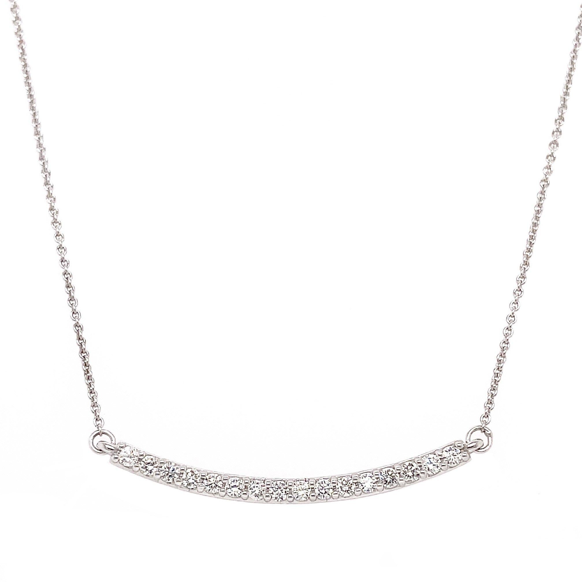 0.48 Carat Diamond Pave Bar Pendant Necklace in 14K White Gold on Chain In New Condition For Sale In New York, NY
