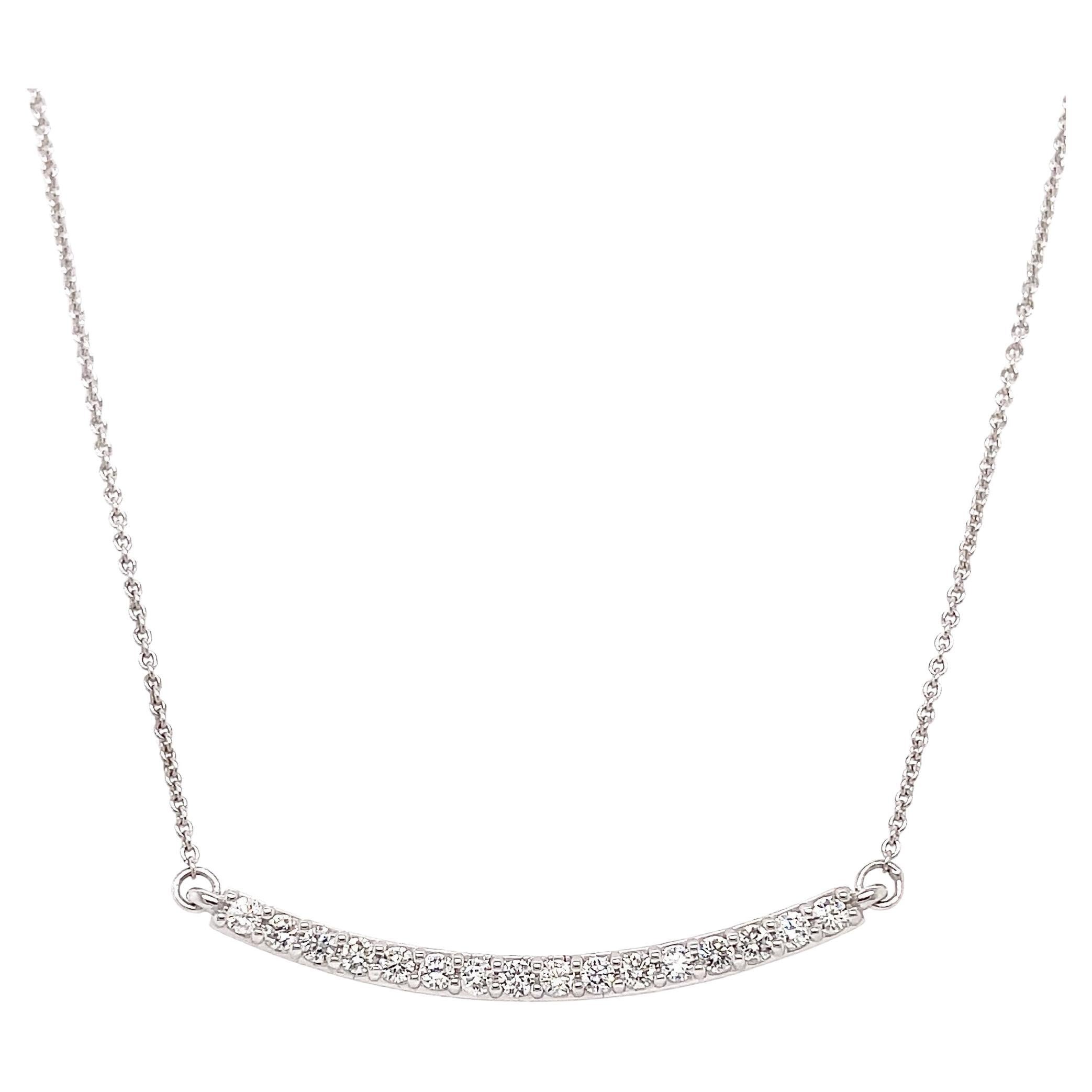 0.48 Carat Diamond Pave Bar Pendant Necklace in 14K White Gold on Chain For Sale
