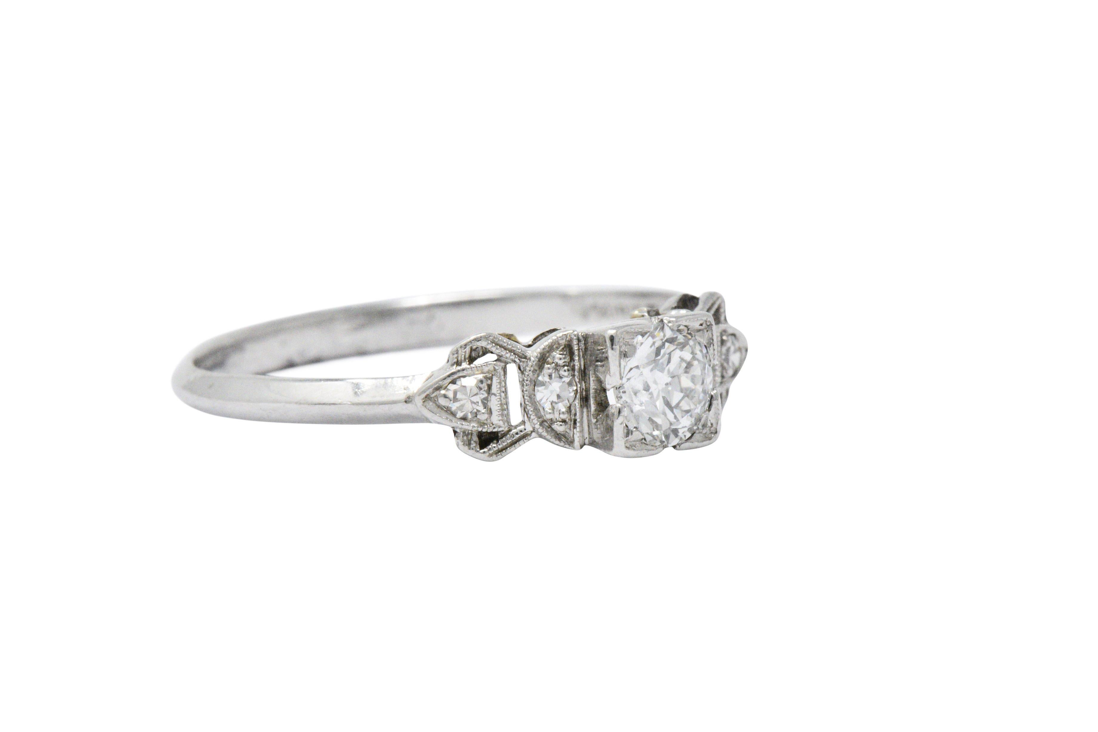 Old European Cut Art Deco 0.48 CTW Diamond Platinum Engagement Ring Circa 1940