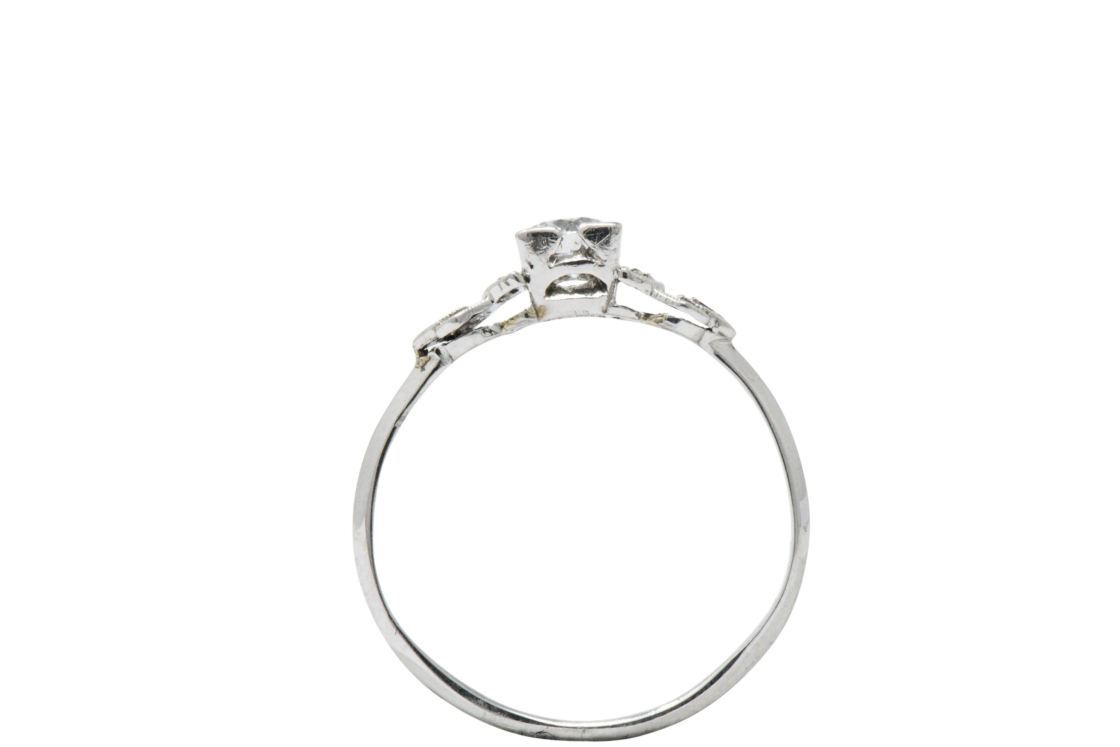 Art Deco 0.48 CTW Diamond Platinum Engagement Ring Circa 1940 In Good Condition In Philadelphia, PA