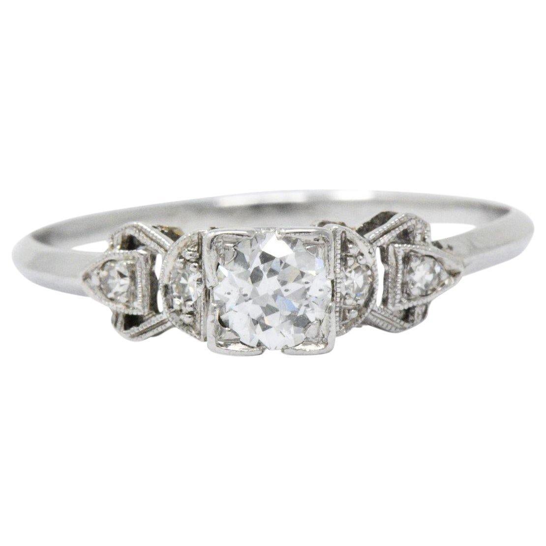 Art Deco 0.48 CTW Diamond Platinum Engagement Ring Circa 1940