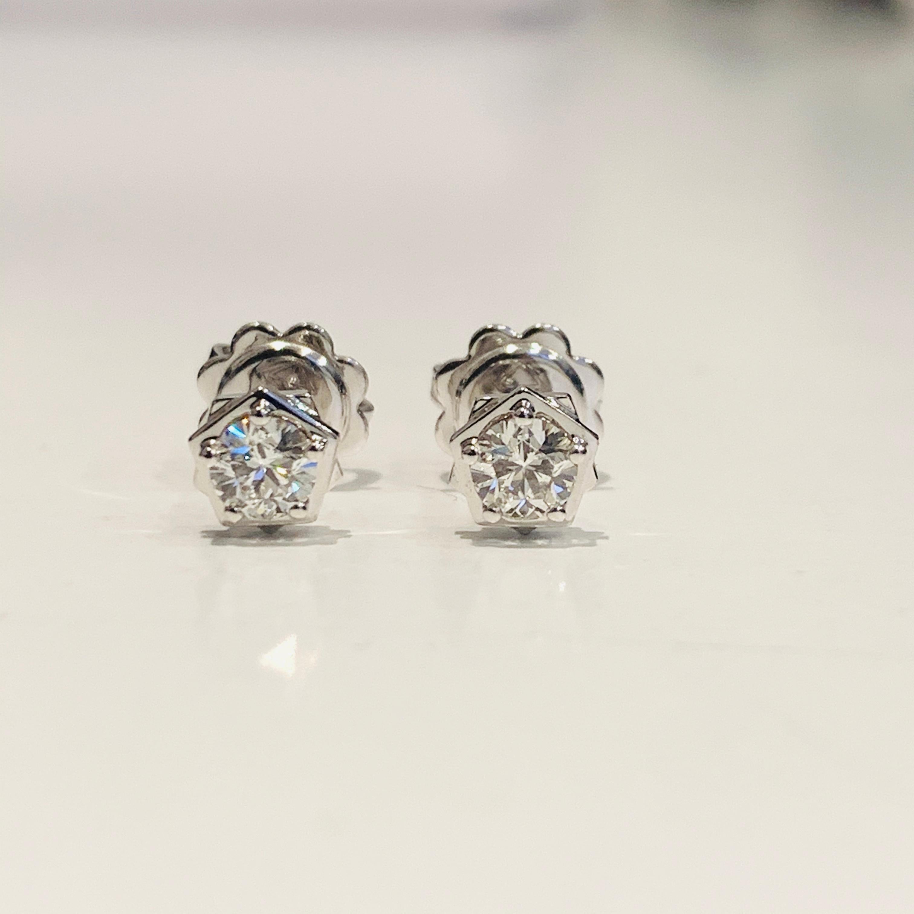 Artisan 0.48 Carat Diamonds set in 18Kt White Gold Leonardo Vitruvian Stud Earrings 