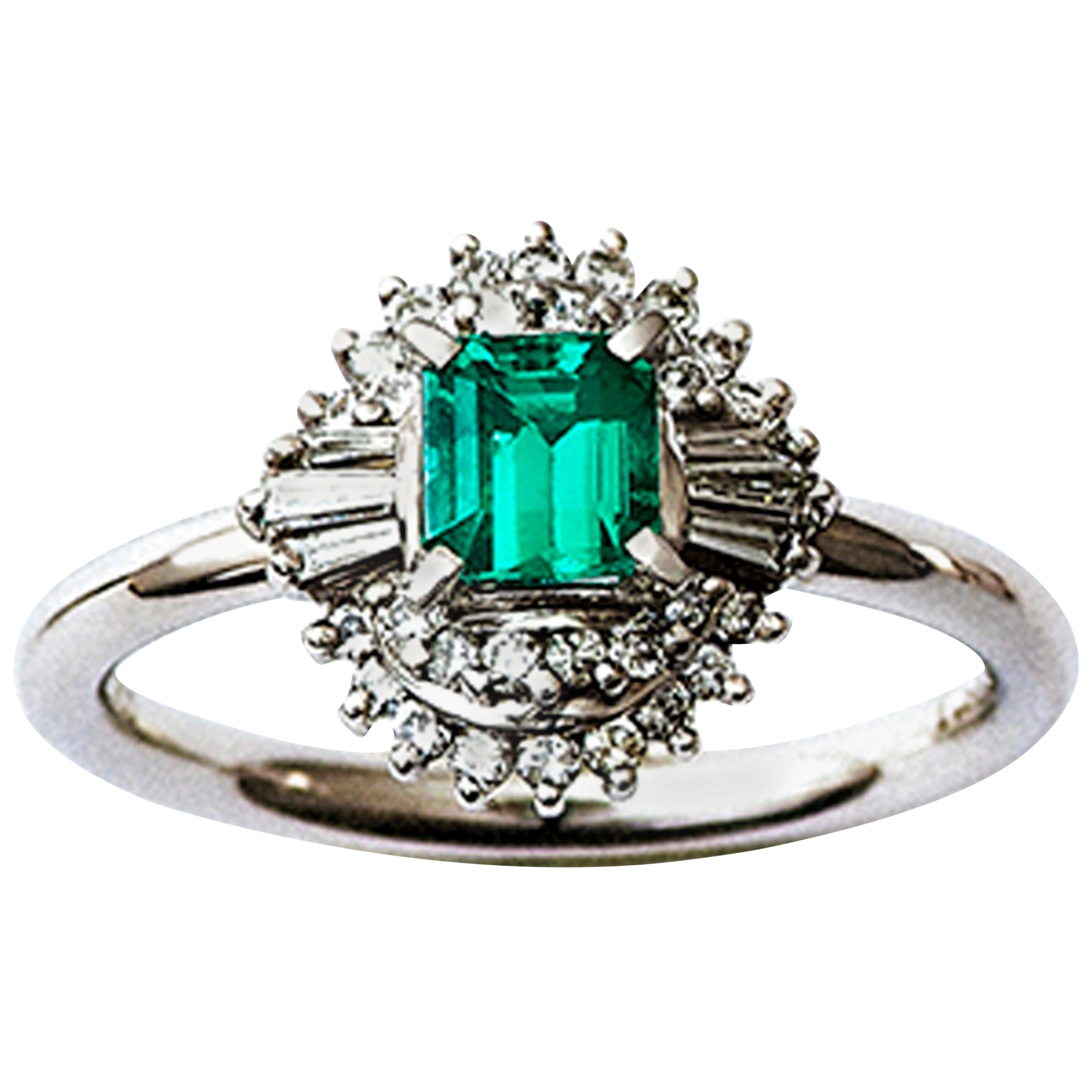 0.48 Carat Emerald and Diamond Platinum Cocktail Ring