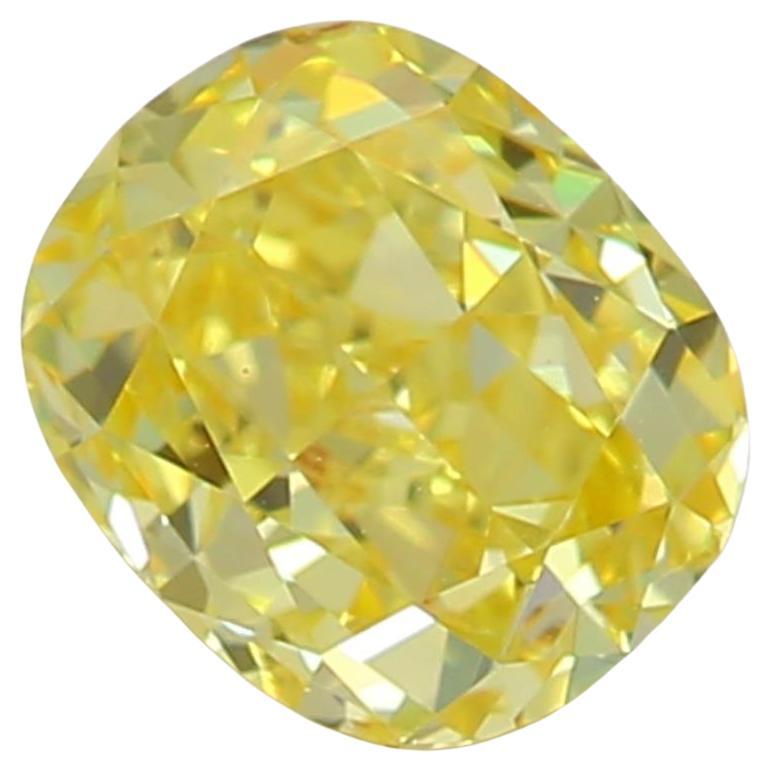 0.48 Carat Fancy Vivid Yellow Cushion Cut Diamond SI1 Clarity GIA Certified For Sale