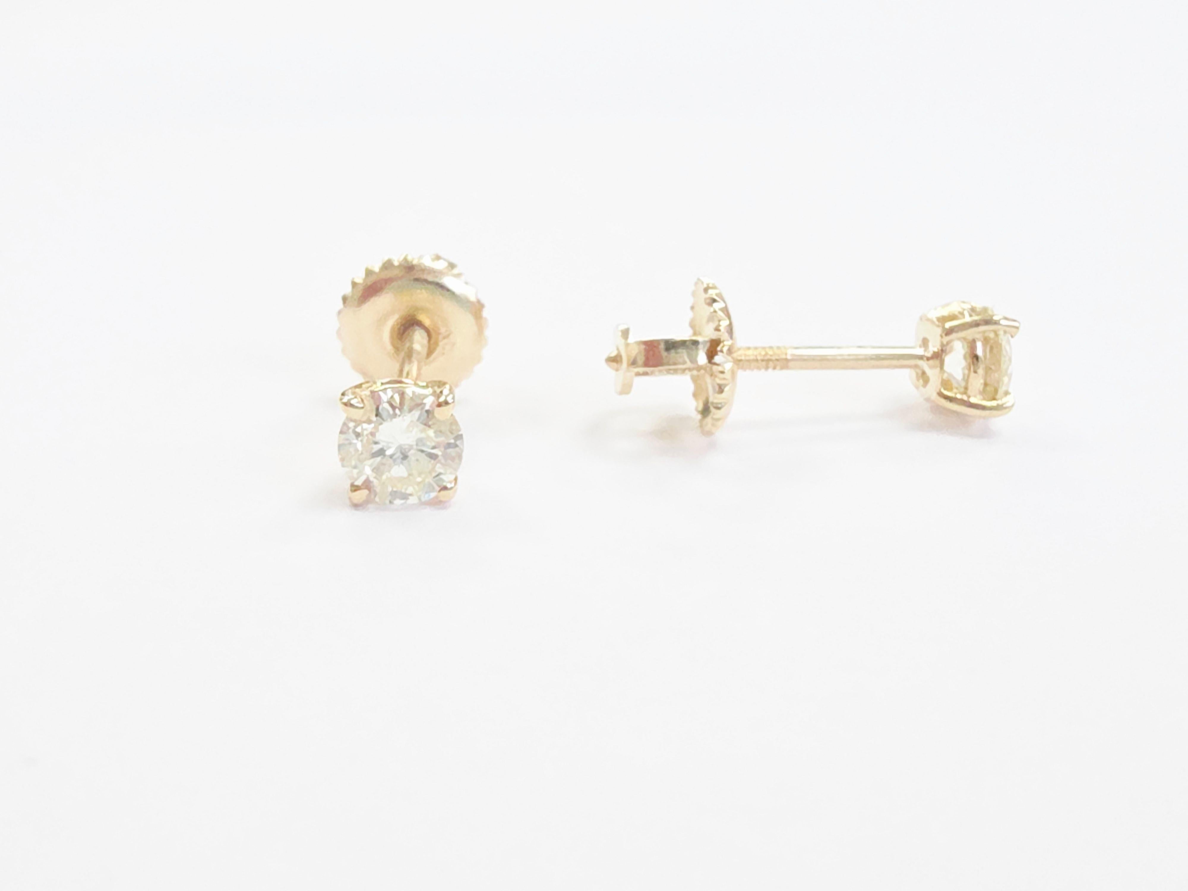 0,48 Karat Natürlicher Brillant Runder Diamant Ohrstecker Gelbgold 14 Karat im Zustand „Neu“ im Angebot in Great Neck Plaza, NY
