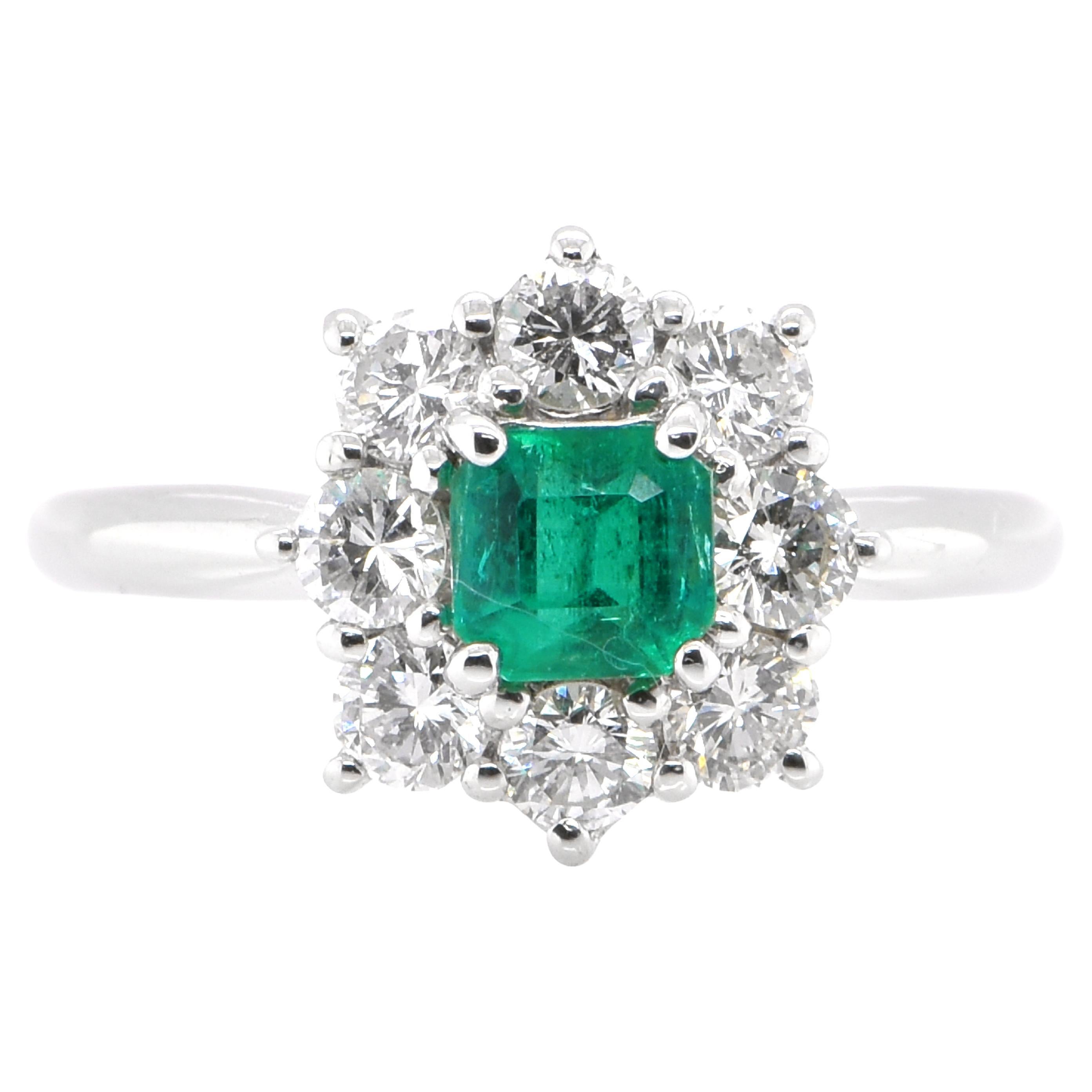 0.48 Carat Natural Colombian Emerald and Diamond Ring Set in Platinum For Sale