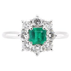 0.48 Carat Natural Colombian Emerald and Diamond Ring Set in Platinum