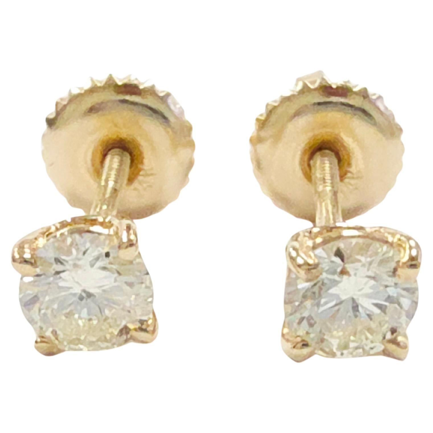 TRADE PRICING, 0.48 Carat Natural Round Diamond Studs Yellow Gold 14 Karat