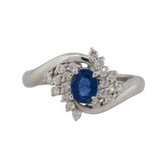0.48 Carat Oval Cut Sapphire Diamond Cocktail Spiral Ring in Stock