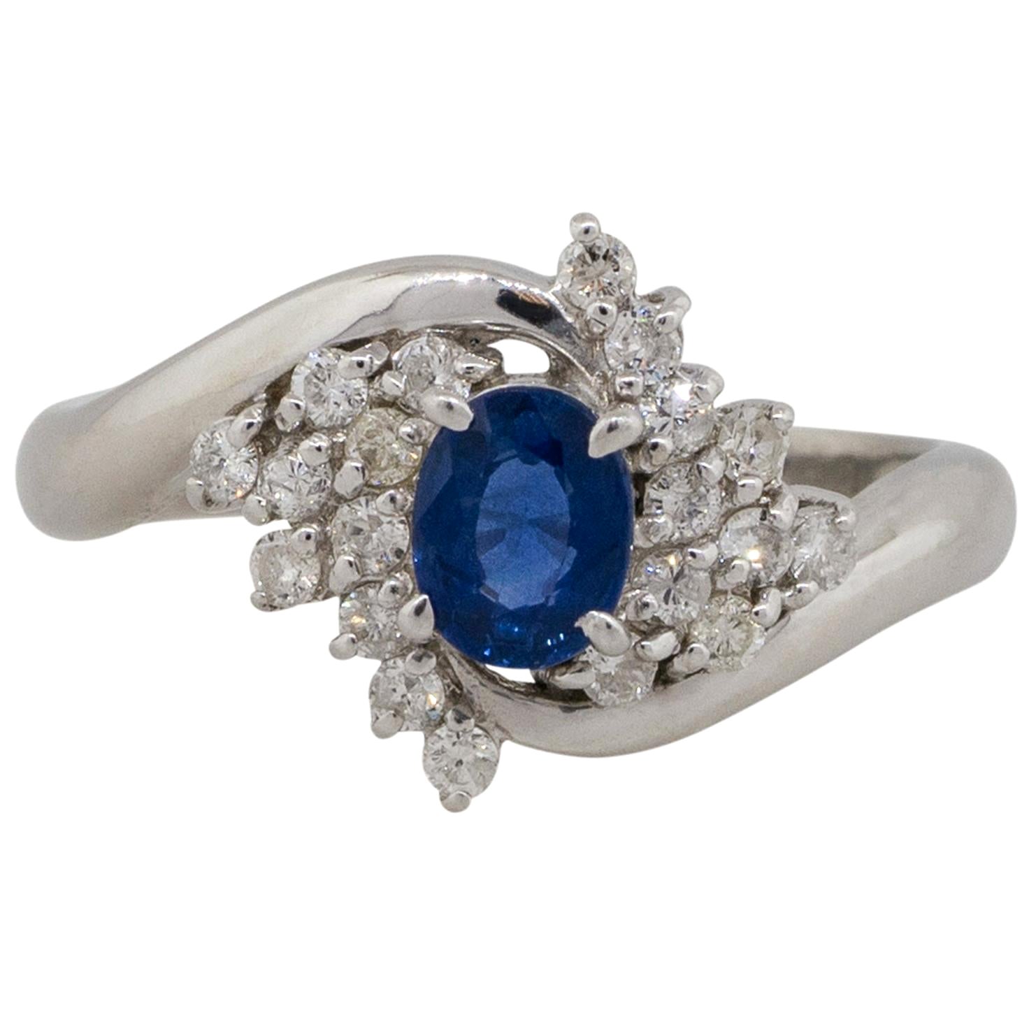 0.48 Carat Oval Cut Sapphire Diamond Cocktail Spiral Ring in Stock For Sale