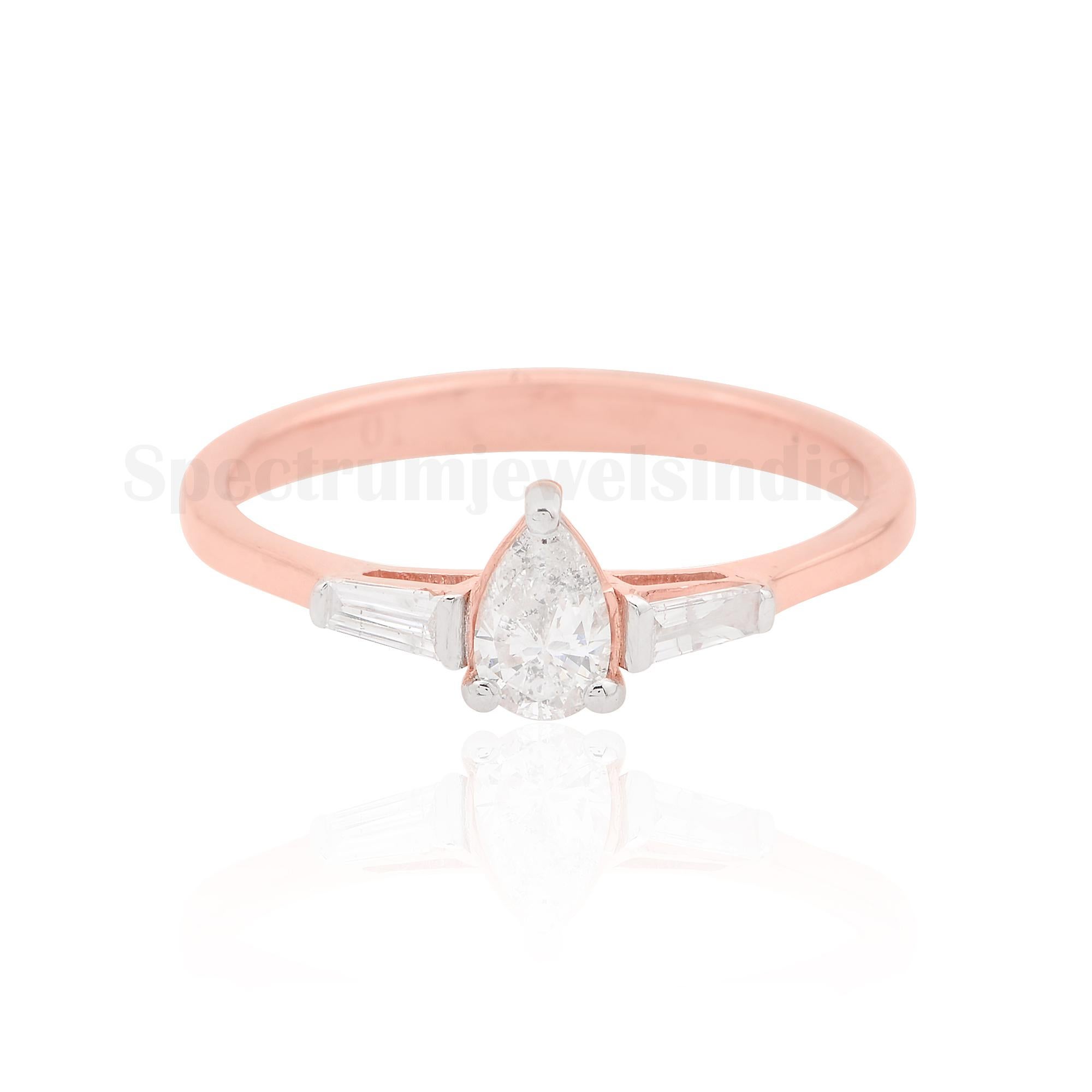For Sale:  0.48 Carat Pear Baguette Diamond Band Ring Solid 18k Rose Gold Handmade Jewelry 2