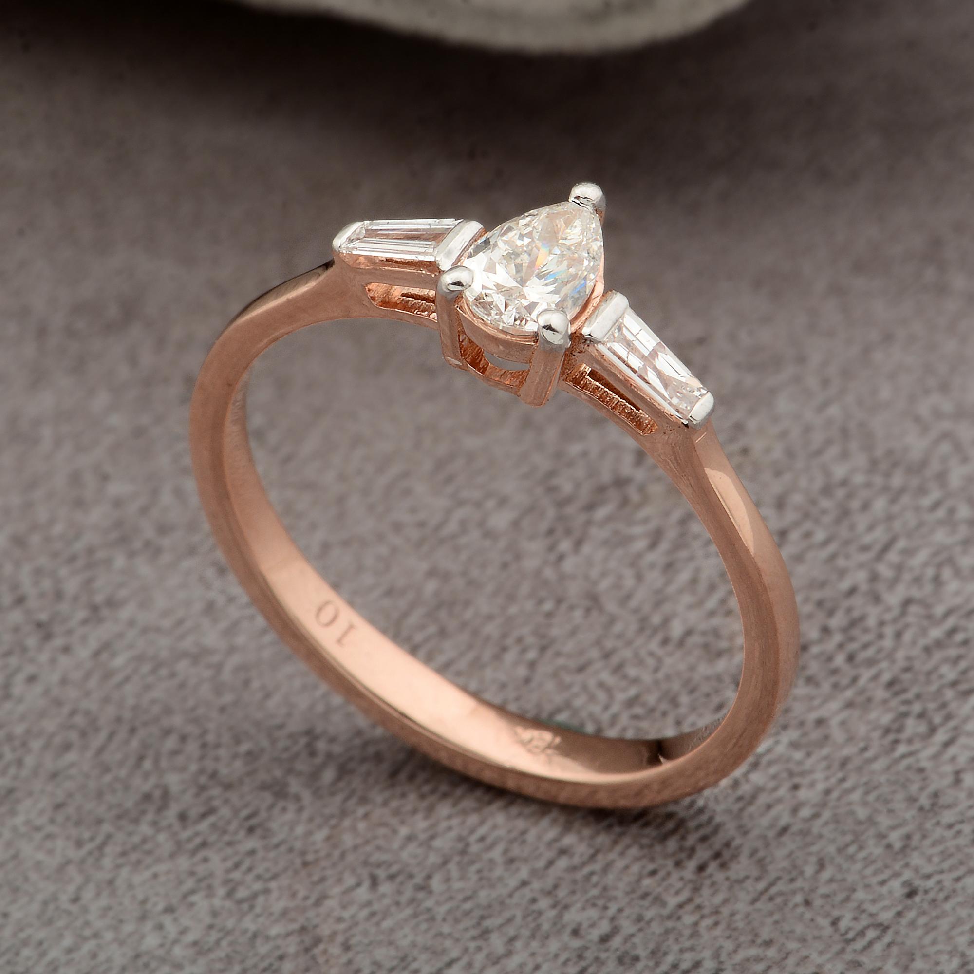 For Sale:  0.48 Carat Pear Baguette Diamond Band Ring Solid 18k Rose Gold Handmade Jewelry 4