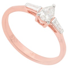 Bague en or rose 18 carats faite à la main avec diamants taille poire et baguette de 0,48 carat