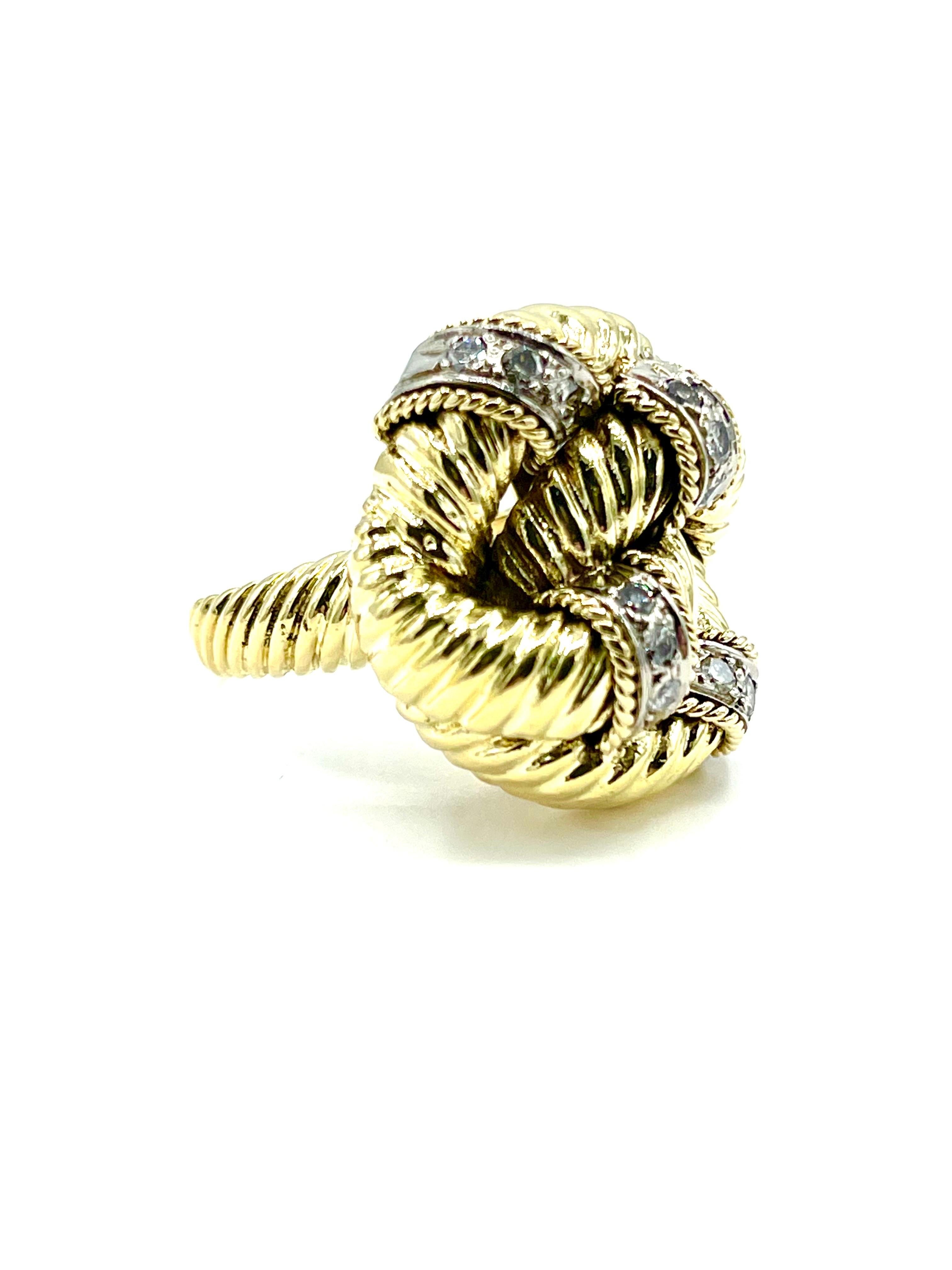 Retro 0.48 Carat Round Brilliant Diamond and 18K Yellow Gold Knot Cocktail Ring For Sale