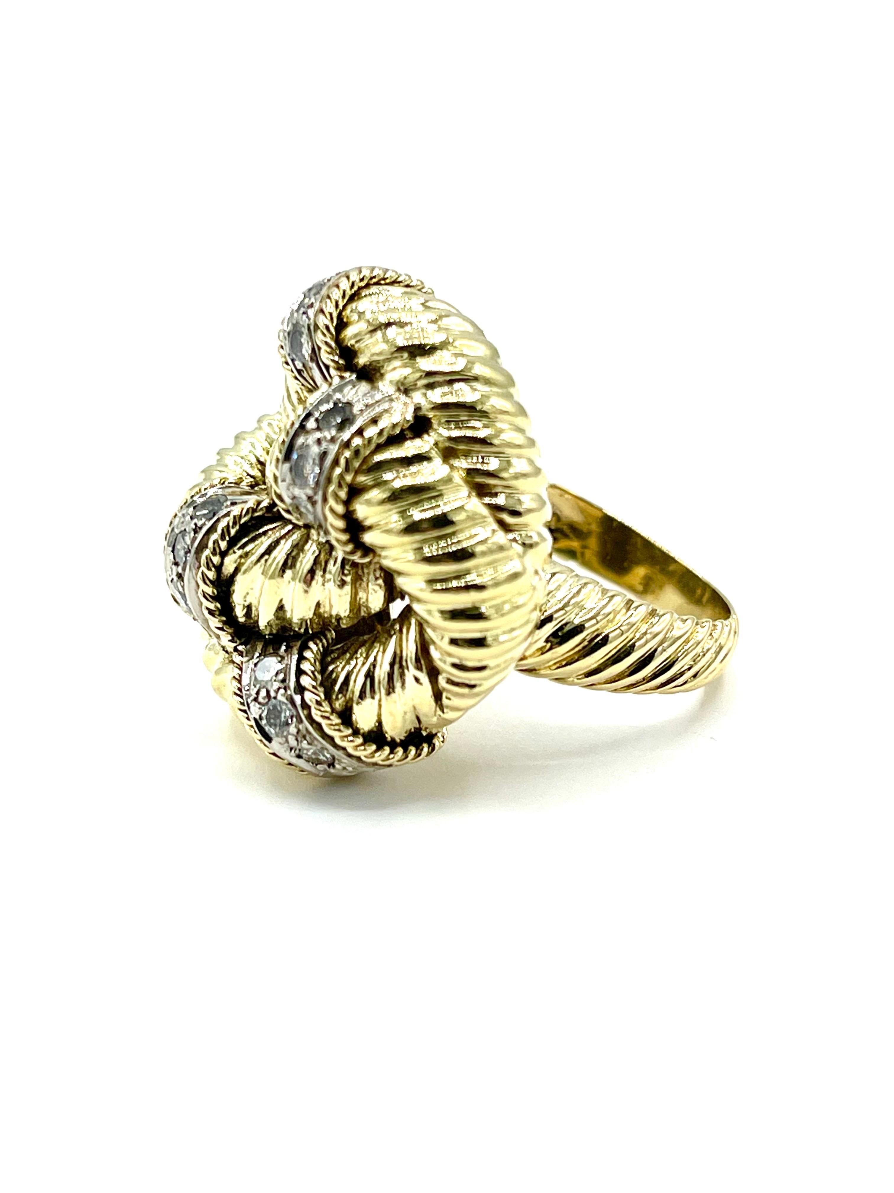 Round Cut 0.48 Carat Round Brilliant Diamond and 18K Yellow Gold Knot Cocktail Ring For Sale