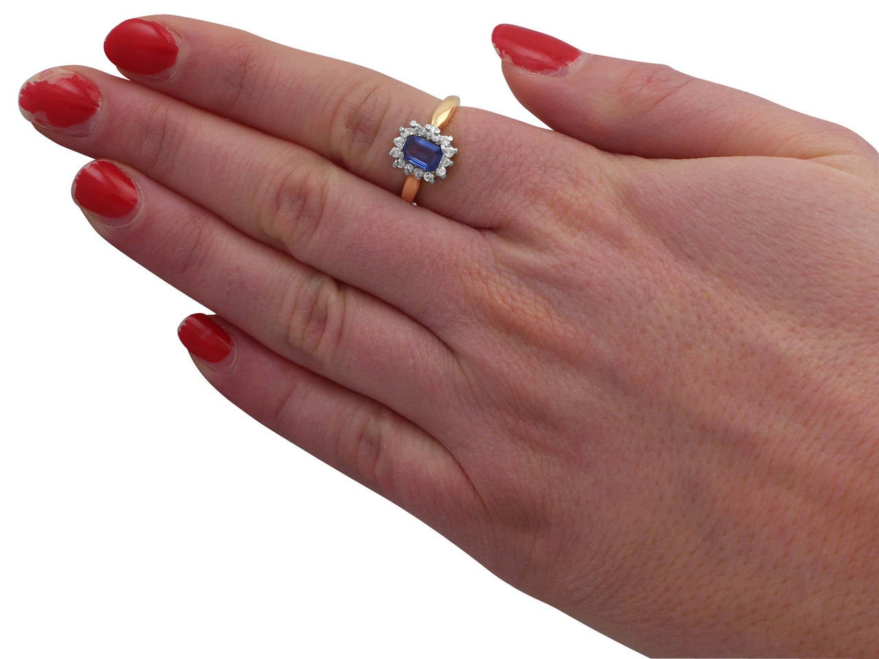 0.48 Carat Sapphire and 0.35 Carat Diamond, 18 Karat Gold Cluster Ring, Vintage 2