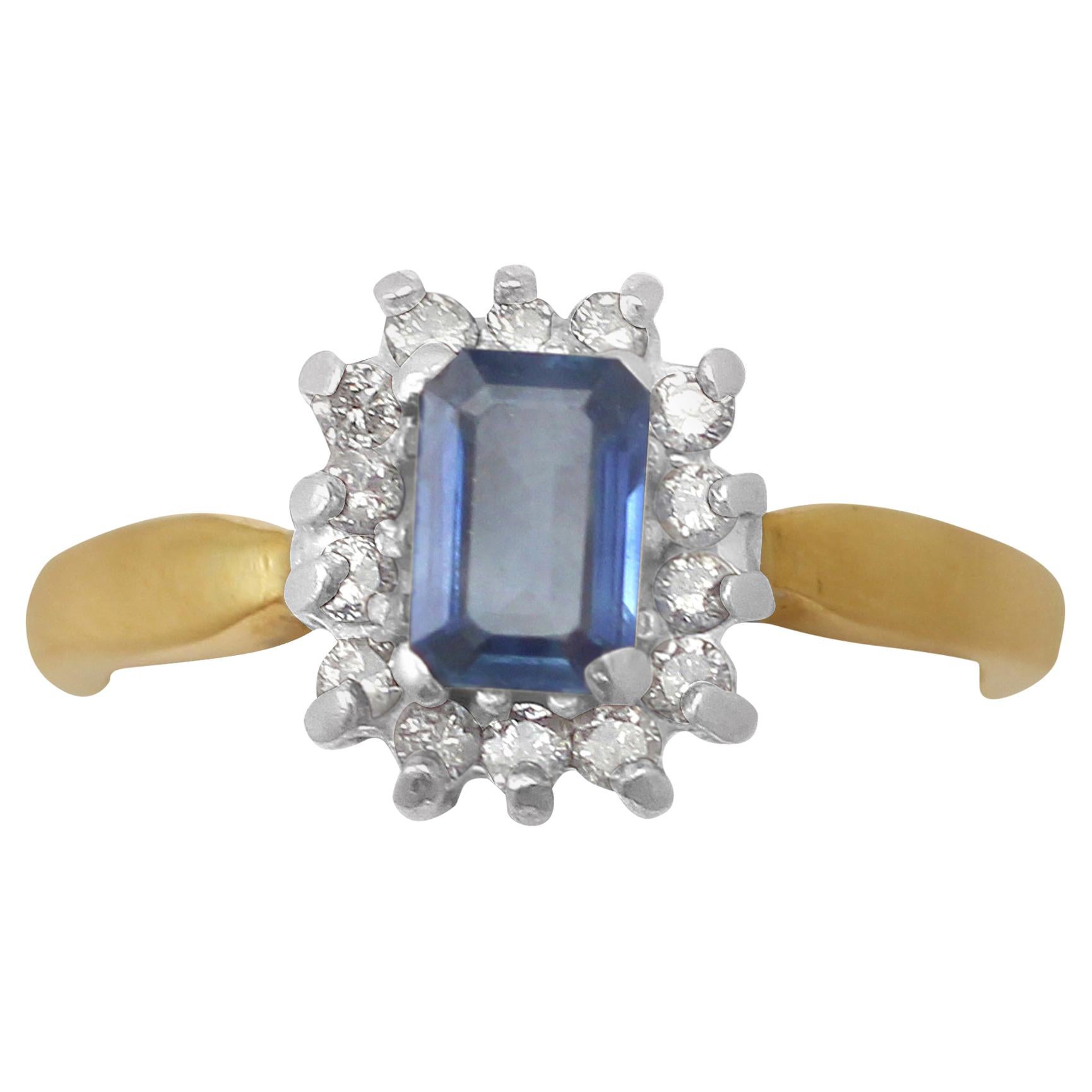 0.48 Carat Sapphire and 0.35 Carat Diamond, 18 Karat Gold Cluster Ring, Vintage