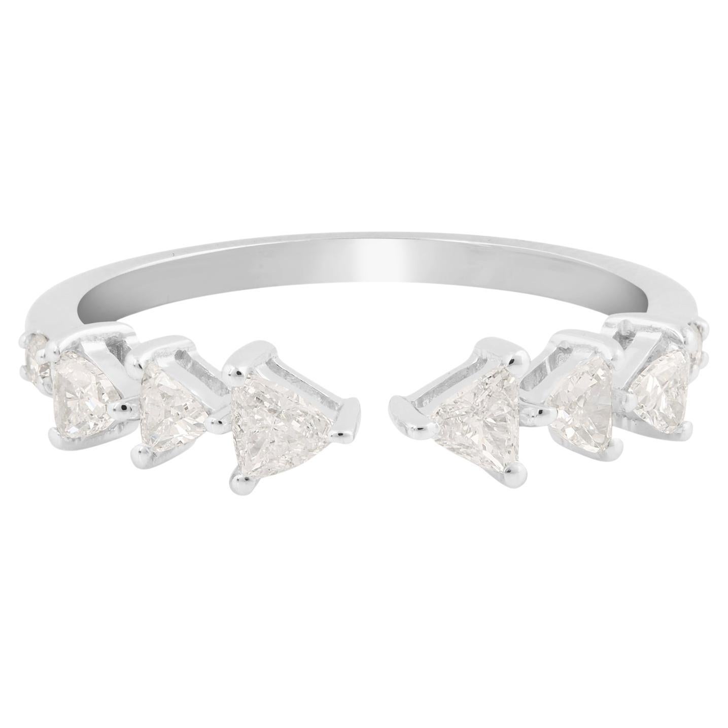 For Sale:  0.48 Carat SI Clarity HI Color Trillion Diamond Cuff Ring 18 Karat White Gold
