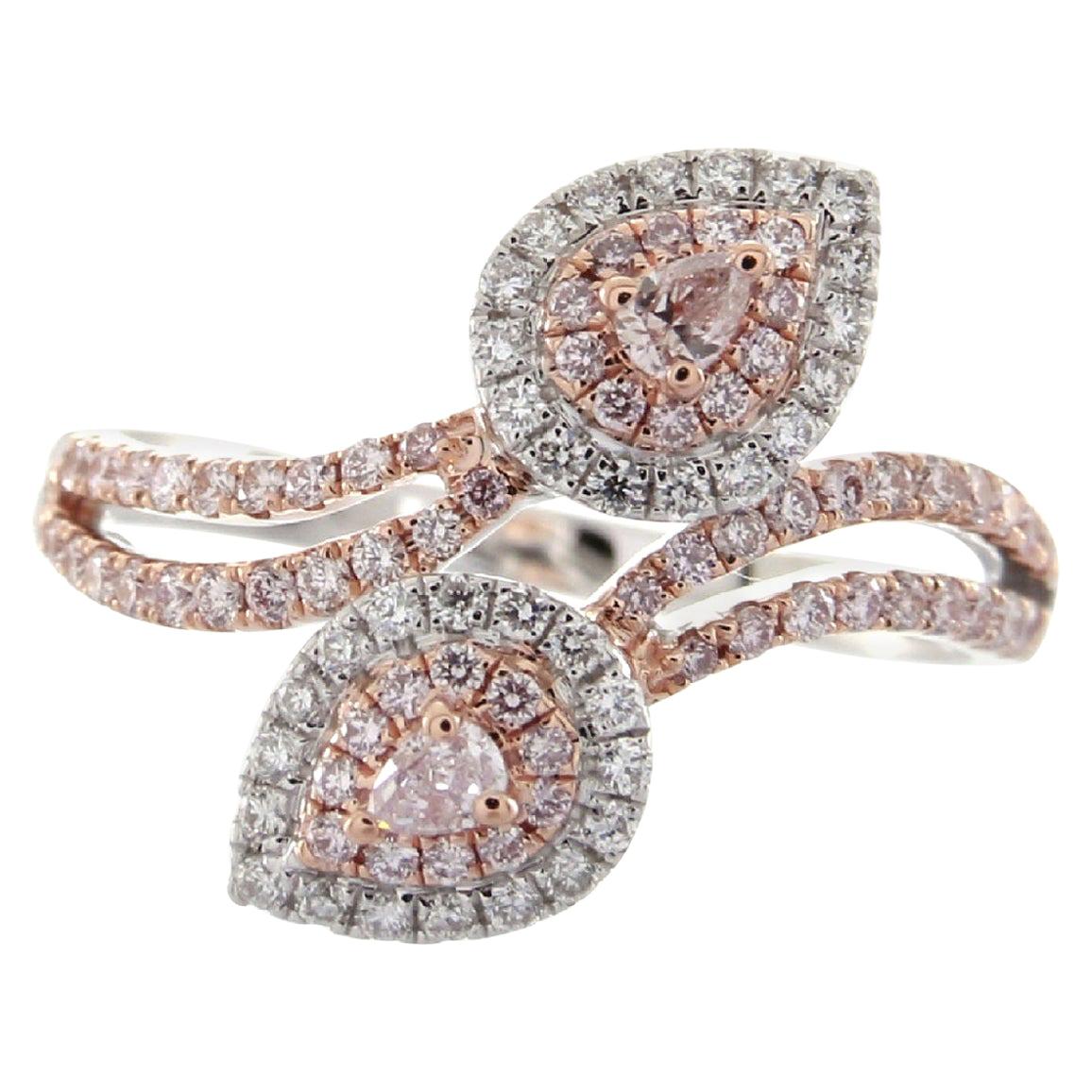 0.48 Carat Total Weight Pink Diamond 18 Karat Two-Tone Bypass Ring