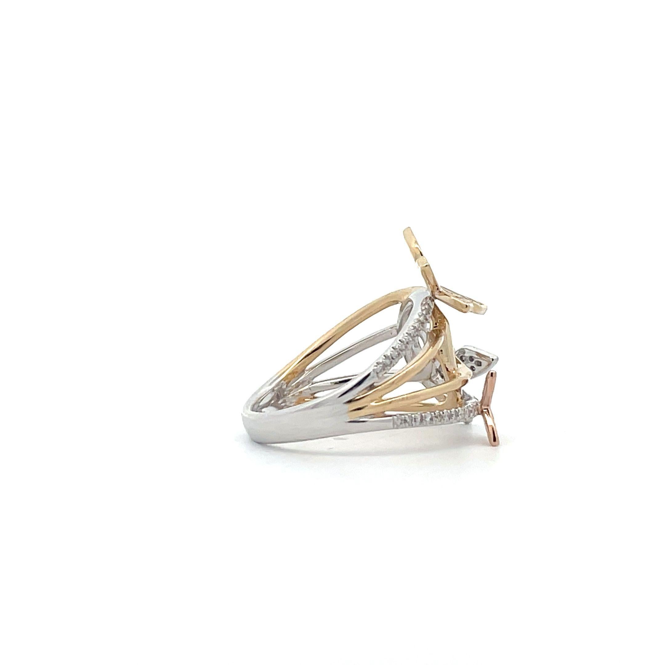 Art Deco 0.48 Ct. 3 Tone Multi-Strand Butterfly Fashion Ring in Tri-Color 14K Gold