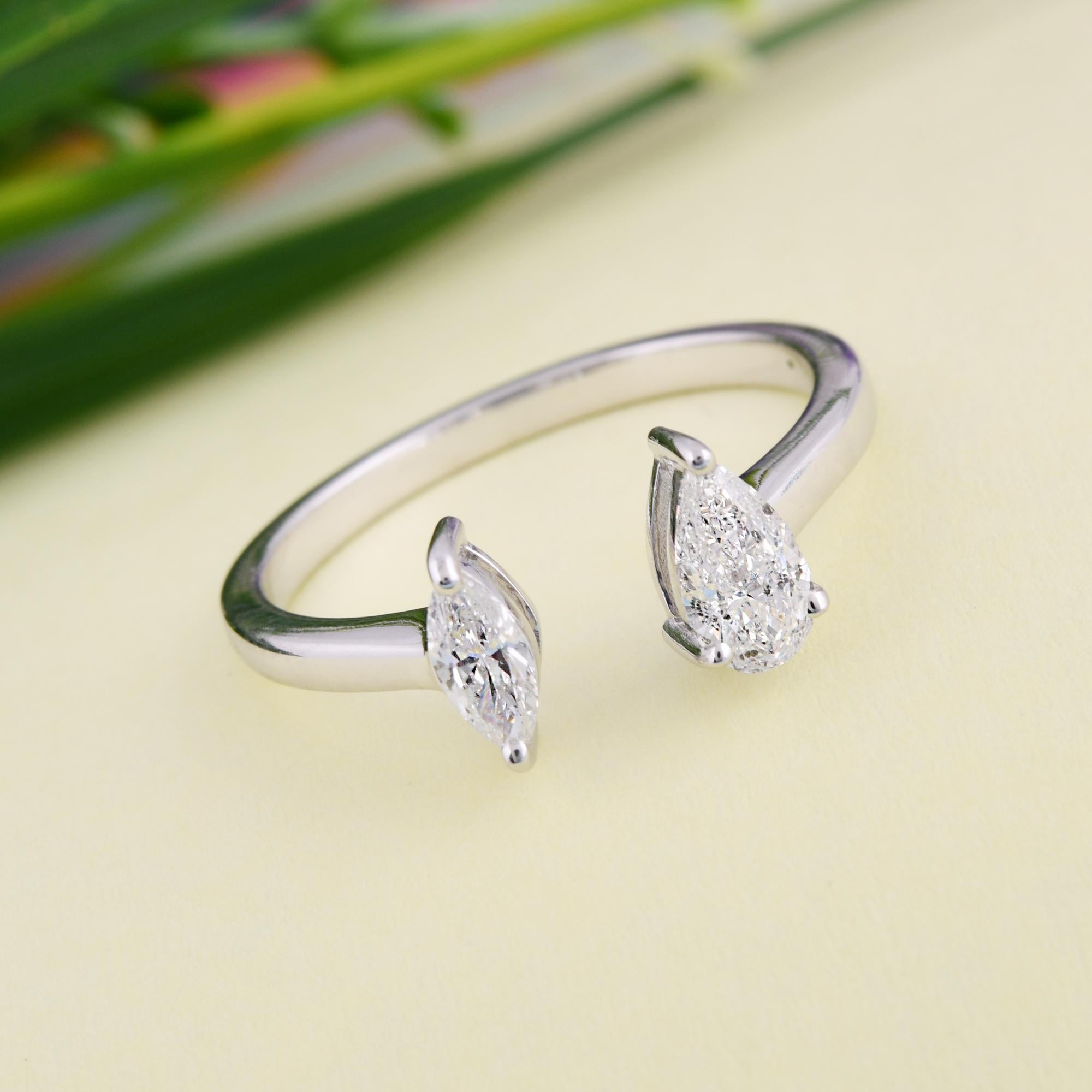 Taille poire Bague manchette en or blanc 18 carats avec diamants taille poire marquise de 0,48 carat de pureté SI en vente
