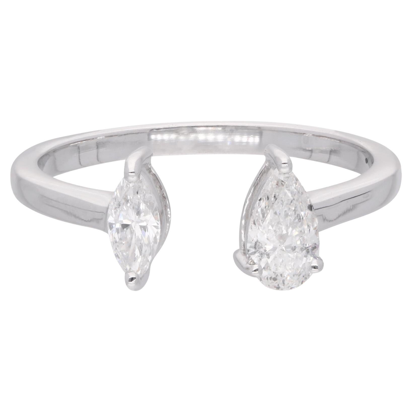 0.48 Ct SI Clarity HI Color Marquise Pear Diamond Cuff Ring 18 Karat White Gold