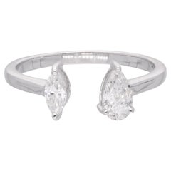 0.48 Ct SI Clarity HI Color Marquise Pear Diamond Cuff Ring 18 Karat White Gold