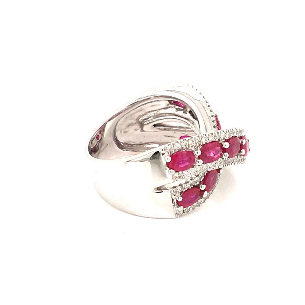 Contemporary 0.48 Diamonds and 2.88 Ruby Double Band Ring on White Gold Italy with box For Sale