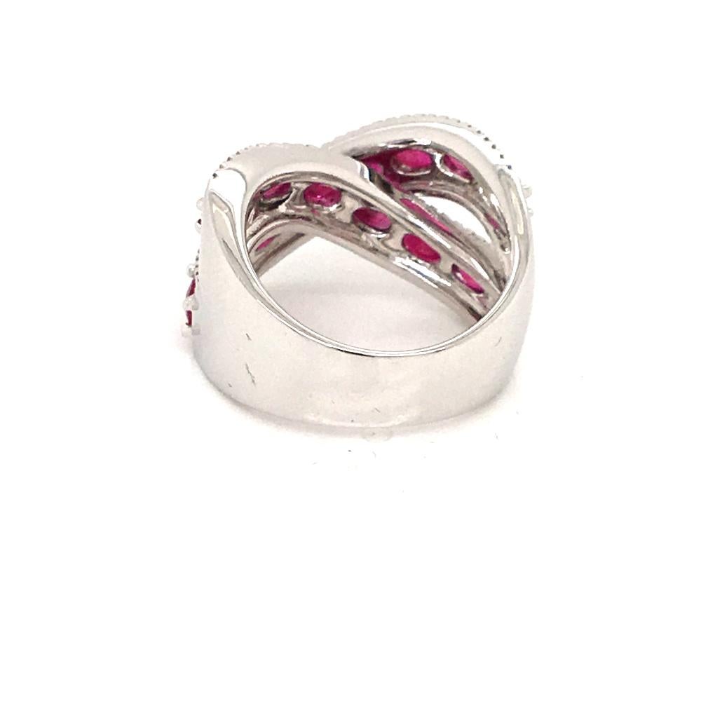 0.48 Diamonds and 2.88 Ruby Double Band Ring on White Gold Italy with box In New Condition For Sale In MIlan, IT